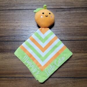 "Mommy's Little Cutie" Green Orange & White Infant Security Blanket w/ Orange
